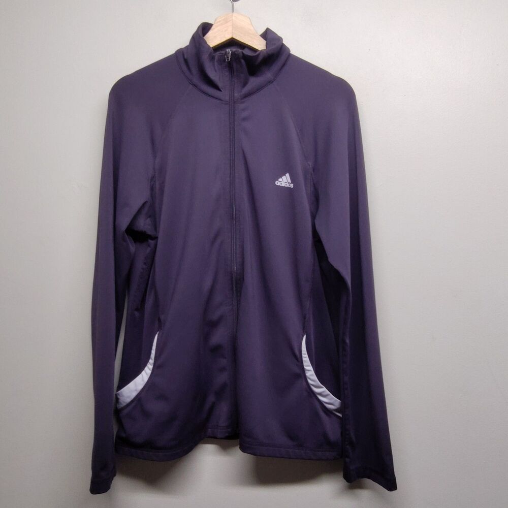 Adidas Light Jacket Women Size XL Purple Stretch Full Zip Activewear Gym Workout